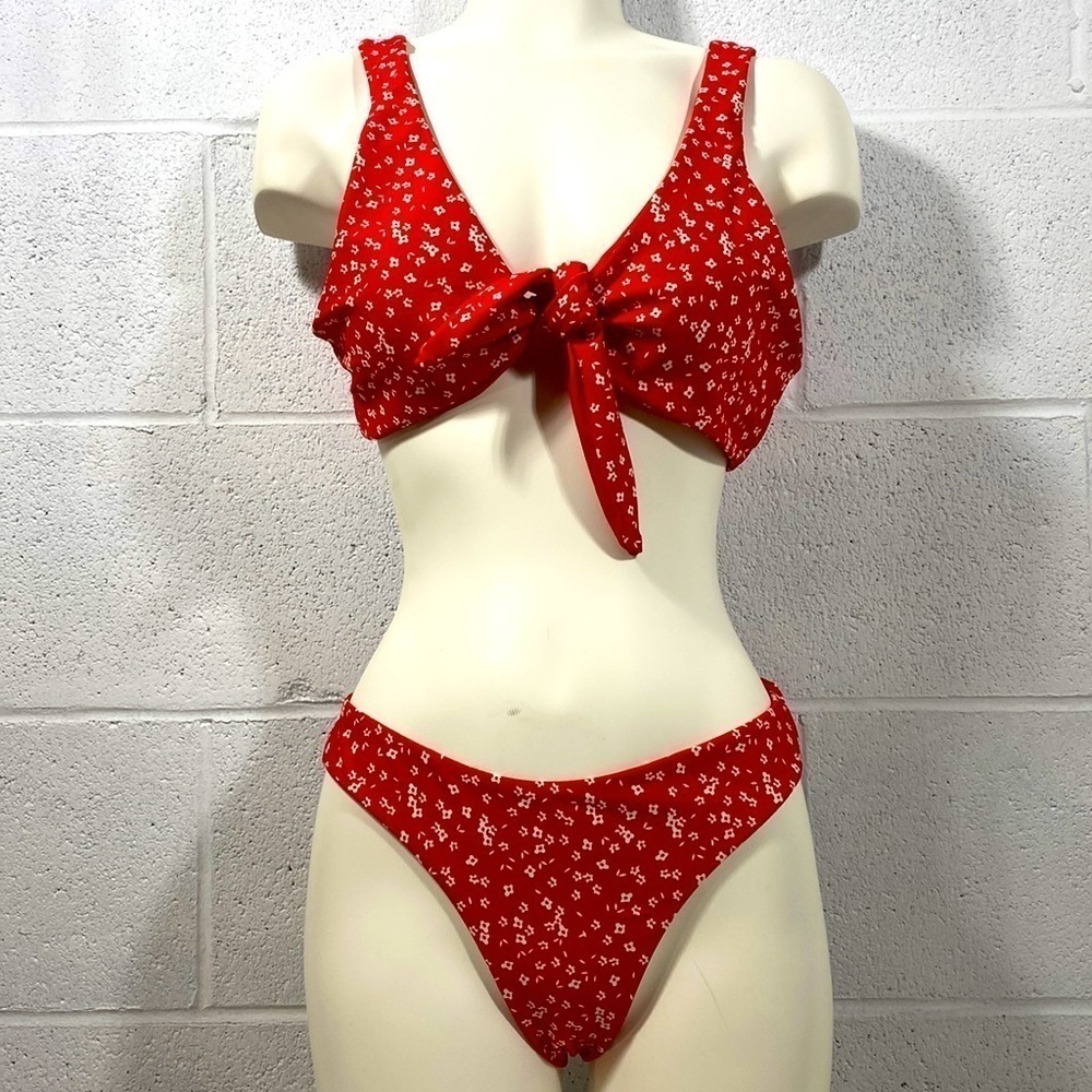 Zaful 2 piece red and white floral bikini​​​​​​​​​​​​